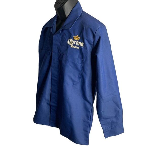 Corona Extra Button Up Work Shirt L Blue Embroidered Long Sleeve Pockets Collar - Picture 4 of 7